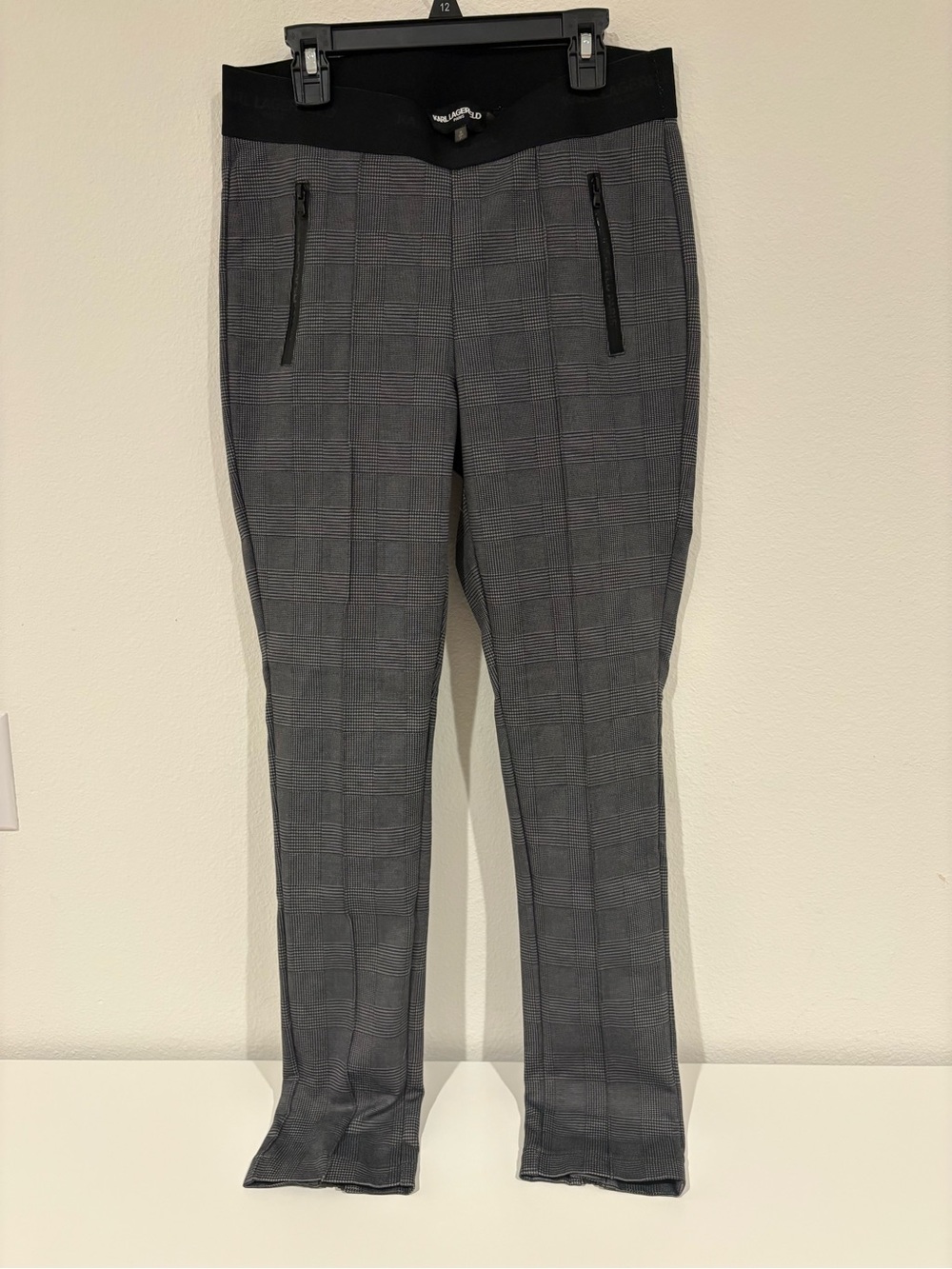 Karl Lagerfeld Grey Plaid Leggings with Black Waistband